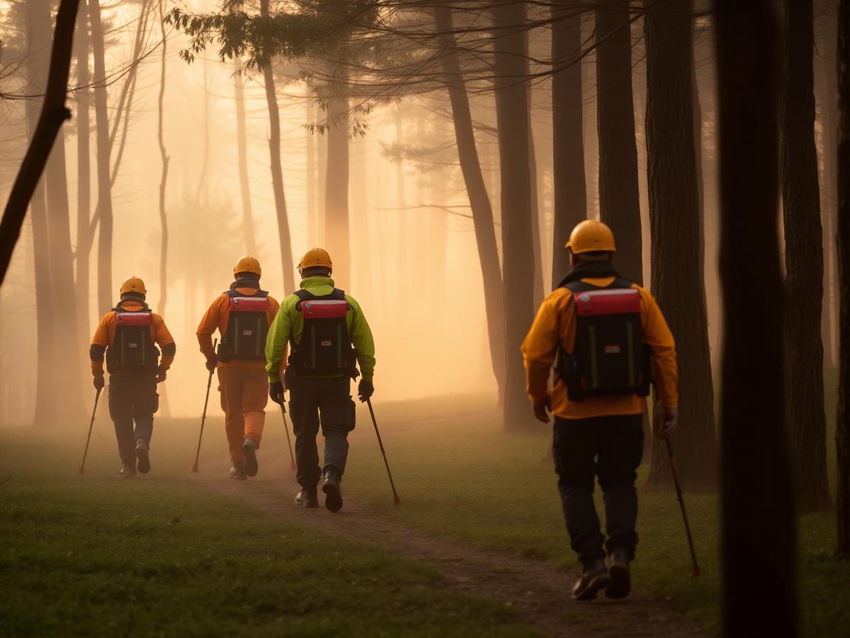 Search team using printed maps in the field